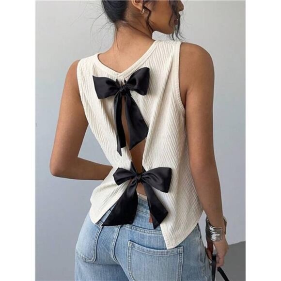 Bow Back Ribbed Tank Top - Picture 2 of 3